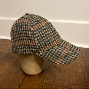 Nordstrom Men Tartan Houndstooth Cap Hat Leather Strap Adjustable Outdoor Tweed